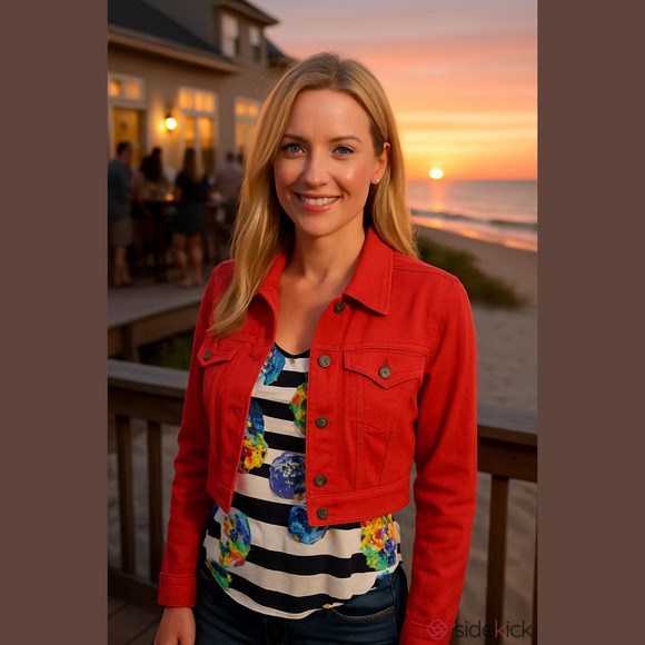 Red Jean Jacket With Under Peice - Picture 1 of 8